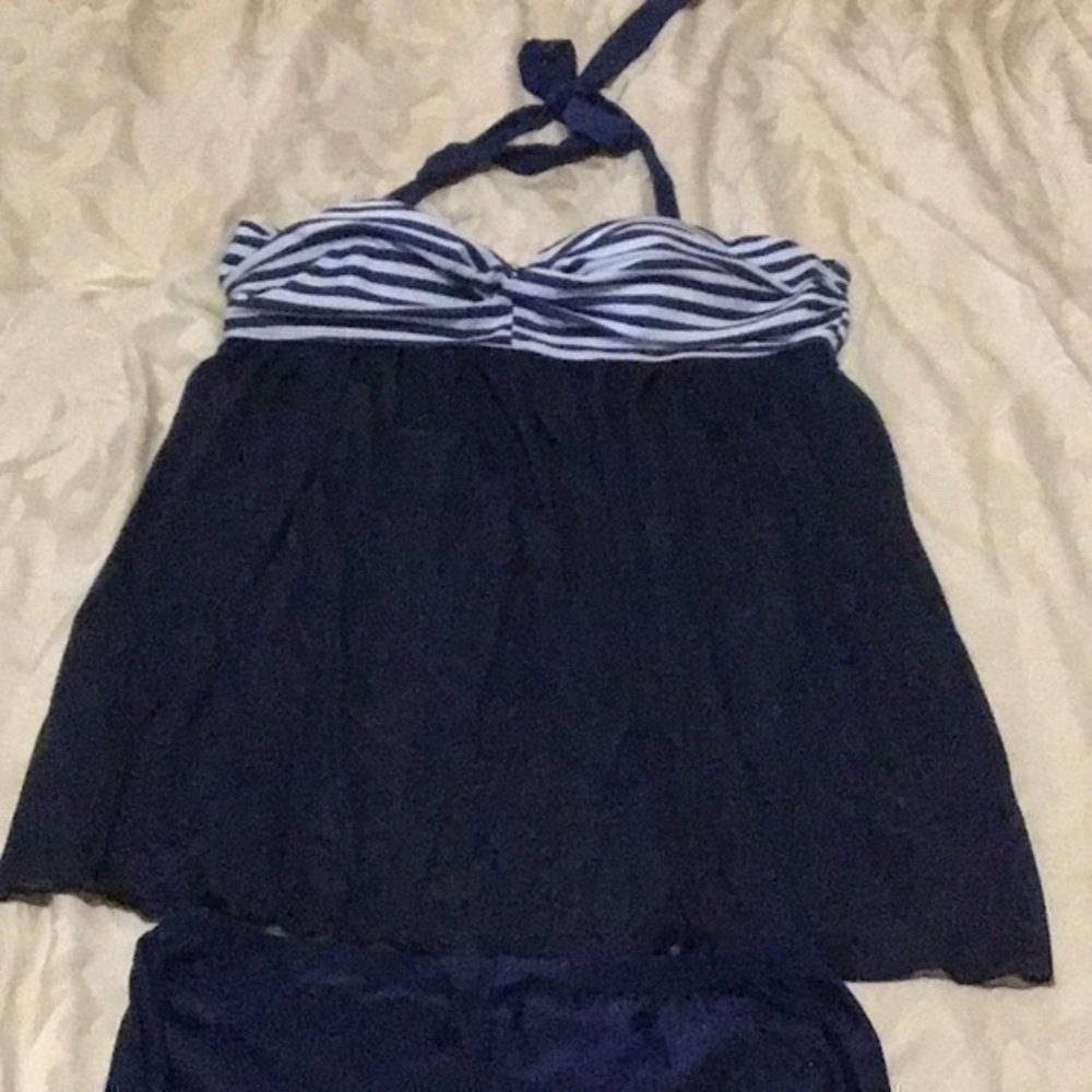 New women swimsuit navy blue with white stripes